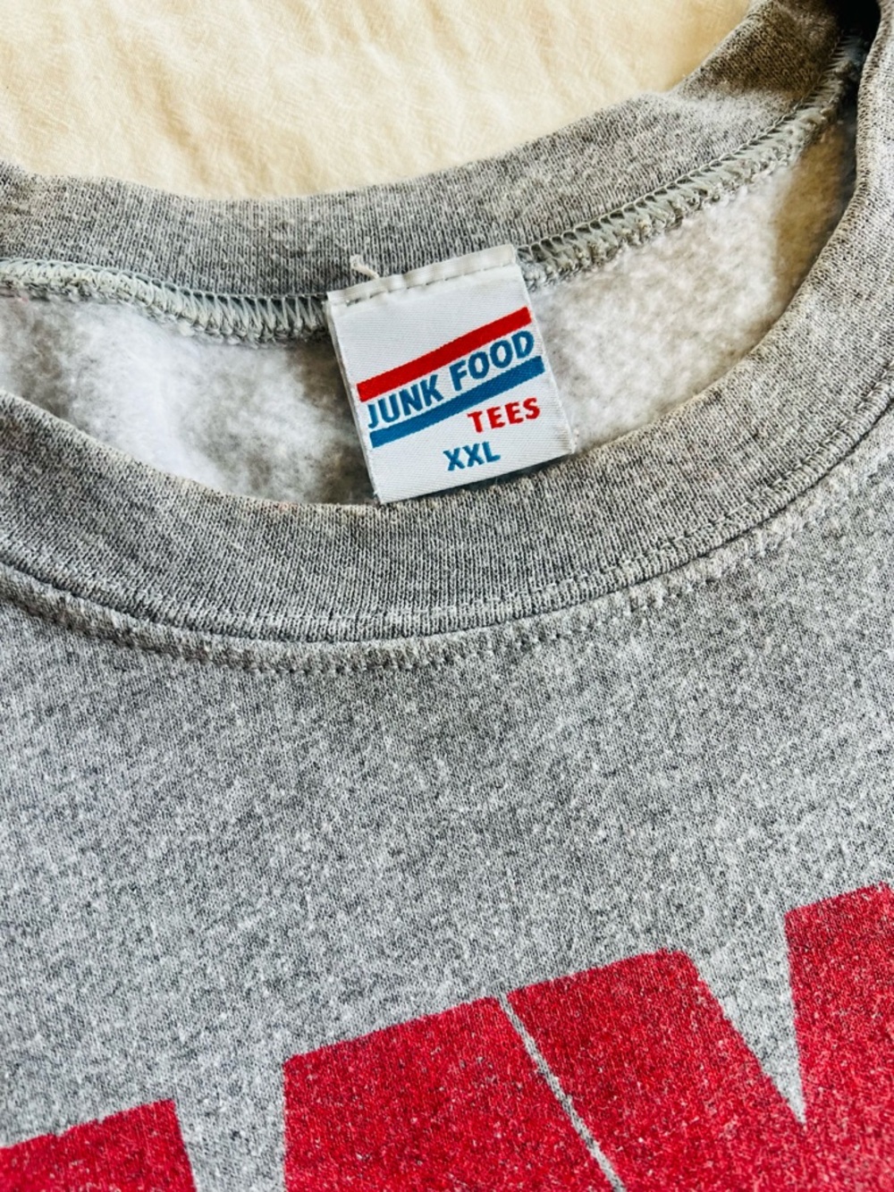 Junk Food Clothing JAWS Crewneck Sweatshirt - Gray with Red & Blue Graphic - Picture 5 of 9